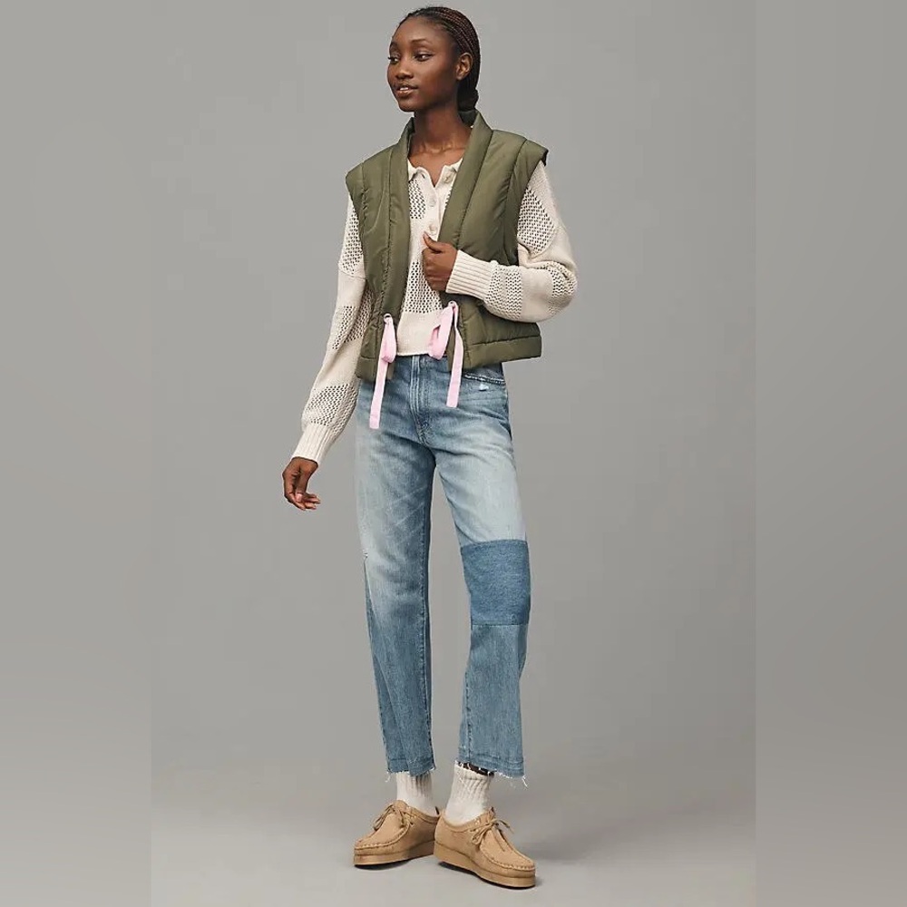 Daily Practice by Anthropologie Ribbon Tie Puffer Vest Size XS/S Green Pink - Picture 10 of 10